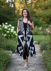 Image 3 of Festival Vest Black and White, Geometric Hooded Duster Cloak