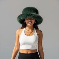 Image 6 of Dark Green Faux Fur Festival Fluffy Bucket Hat - 159
