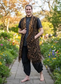 Image 4 of Hooded Vest Gold Paisley, Bohemian Festival Duster Sleeveless Cloak
