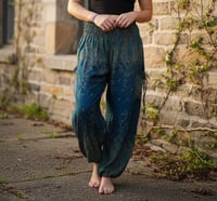 Image 3 of Starry Night Harem Pants High Crotch Elastic Waist Boho Teal Trousers