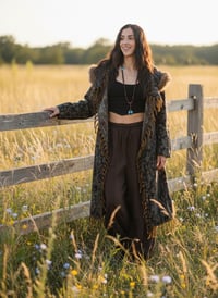 Image 2 of Hooded Festival Wizard Coat Boho Paisley Cloak Jacket Faux Fur Fringe Winter Coat Blue Green