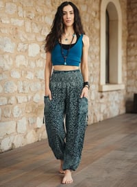 Image 3 of Boho Harem Pants, Festival Yoga Trousers with Pockets - Botanical Print