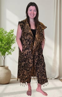 Image 1 of Hooded Vest Gold Paisley, Bohemian Festival Duster Sleeveless Cloak