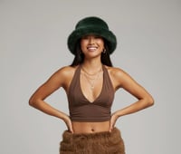 Image 7 of Dark Green Faux Fur Festival Fluffy Bucket Hat - 159