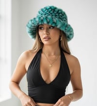 Image 1 of Faux Fur Bucket Hat Festival Rave Pineapple Texture Plush Statement Style - Green - 161