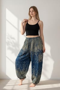 Image 1 of Starry Night Harem Pants High Crotch Elastic Waist Boho Teal Trousers