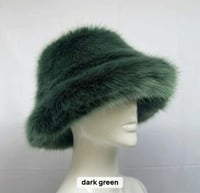 Image 8 of Dark Green Faux Fur Festival Fluffy Bucket Hat - 159