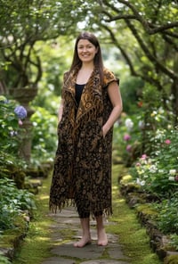 Image 5 of Hooded Vest Gold Paisley, Bohemian Festival Duster Sleeveless Cloak