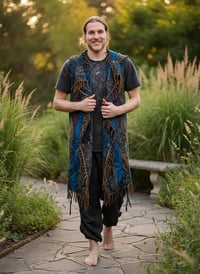 Image 5 of Hooded Fringe Vest, Bohemian Festival Duster Cloak, Blue-Multi