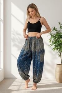 Image 4 of Starry Night Harem Pants High Crotch Elastic Waist Boho Teal Trousers
