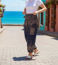 Image 4 of Boho Harem Pants Starry Night Print | High Crotch Elastic Waist - Navy Blue