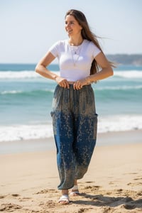 Image 5 of Starry Night Harem Pants High Crotch Elastic Waist Boho Teal Trousers