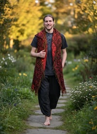Image 3 of Festival Hooded Fringe Vest, Bohemian Paisley Long Vest Cloak, Orange-Red
