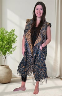 Image 6 of Hooded Vest Blue Gold Paisley - Bohemian Festival Duster Sleeveless Cloak