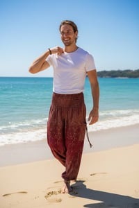 Image 2 of Starry Night Harem Pants with Pockets, Boho Festival Trousers, Unisex Lounge Wear - Red
