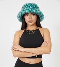 Image 4 of Faux Fur Bucket Hat Festival Rave Pineapple Texture Plush Statement Style - Green - 161
