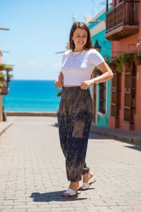 Image 5 of Boho Harem Pants Starry Night Print | High Crotch Elastic Waist - Navy Blue
