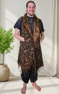 Image 6 of Hooded Vest Gold Paisley, Bohemian Festival Duster Sleeveless Cloak