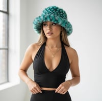Image 5 of Faux Fur Bucket Hat Festival Rave Pineapple Texture Plush Statement Style - Green - 161
