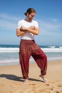 Image 3 of Starry Night Harem Pants with Pockets, Boho Festival Trousers, Unisex Lounge Wear - Red