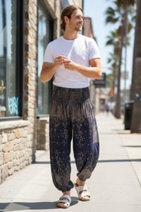 Image 6 of Boho Harem Pants Starry Night Print | High Crotch Elastic Waist - Navy Blue