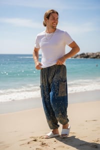 Image 7 of Starry Night Harem Pants High Crotch Elastic Waist Boho Teal Trousers