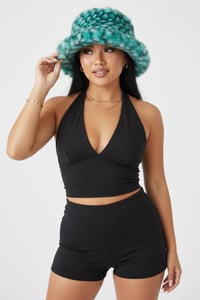 Image 6 of Faux Fur Bucket Hat Festival Rave Pineapple Texture Plush Statement Style - Green - 161