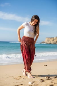 Image 4 of Starry Night Harem Pants with Pockets, Boho Festival Trousers, Unisex Lounge Wear - Red