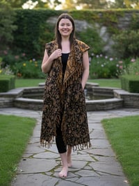 Image 8 of Hooded Vest Gold Paisley, Bohemian Festival Duster Sleeveless Cloak
