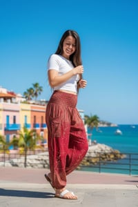 Image 5 of Starry Night Harem Pants with Pockets, Boho Festival Trousers, Unisex Lounge Wear - Red