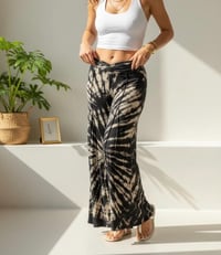 Image 2 of Boho Tie Dye Flare Pants – Black Cream Festival Palazzo Trousers - 413