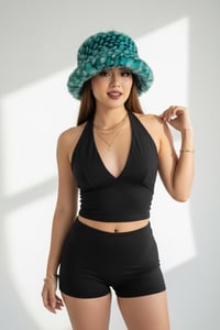 Image 8 of Faux Fur Bucket Hat Festival Rave Pineapple Texture Plush Statement Style - Green - 161