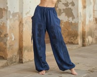 Image 2 of Thai Cotton Festival Pants with Pockets – Spiritual Print Relaxed Fit Unisex Trousers - Blue - 462