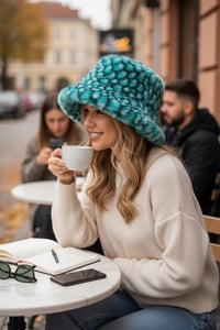 Image 9 of Faux Fur Bucket Hat Festival Rave Pineapple Texture Plush Statement Style - Green - 161
