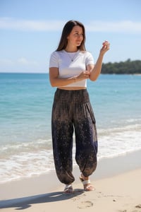 Image 7 of Boho Harem Pants Starry Night Print | High Crotch Elastic Waist - Navy Blue