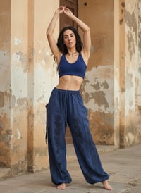 Image 8 of Thai Cotton Festival Pants with Pockets – Spiritual Print Relaxed Fit Unisex Trousers - Blue - 462