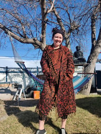 Image 2 of Hooded Fringe Coat  | Cozy Wizard Cloak |  Orange Black Trendy Festival Coat