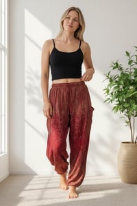 Image 7 of Starry Night Harem Pants with Pockets, Boho Festival Trousers, Unisex Lounge Wear - Red