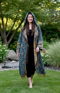Image 1 of Hooded Fringe Wizard Coat - Blue Gold