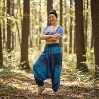 Image 2 of Mushroom Harem Pants Cotton from India – Deep Crotch Boho Lounge Pants
