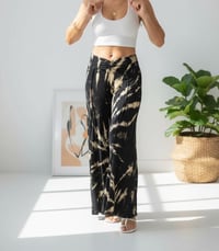Image 7 of Boho Tie Dye Flare Pants – Black Cream Festival Palazzo Trousers - 413