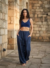 Image 9 of Thai Cotton Festival Pants with Pockets – Spiritual Print Relaxed Fit Unisex Trousers - Blue - 462