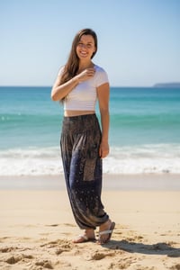 Image 9 of Boho Harem Pants Starry Night Print | High Crotch Elastic Waist - Navy Blue