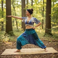 Image 3 of Mushroom Harem Pants Cotton from India – Deep Crotch Boho Lounge Pants