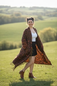 Image 5 of Hooded Fringe Coat  | Cozy Wizard Cloak |  Orange Black Trendy Festival Coat