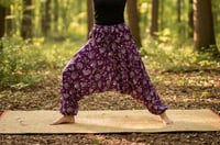 Image 3 of Mushroom Harem Pants Cotton from India – Deep Crotch Boho Yoga Pants - Purple - 442