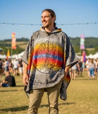 Image 1 of Tree of Life Warm Hooded Festival Poncho - Grey