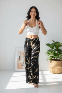 Image 8 of Boho Tie Dye Flare Pants – Black Cream Festival Palazzo Trousers - 413