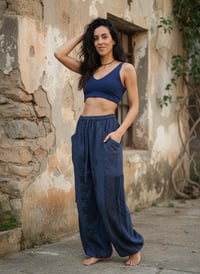 Image 11 of Thai Cotton Festival Pants with Pockets – Spiritual Print Relaxed Fit Unisex Trousers - Blue - 462