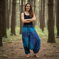 Image 4 of Mushroom Harem Pants Cotton from India – Deep Crotch Boho Lounge Pants